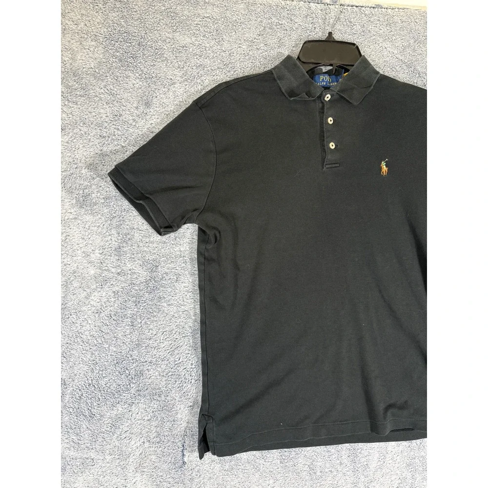 Polo Ralph Lauren Mens Custom Slim Fit Short Sleeve Polo Shirt Black Medium